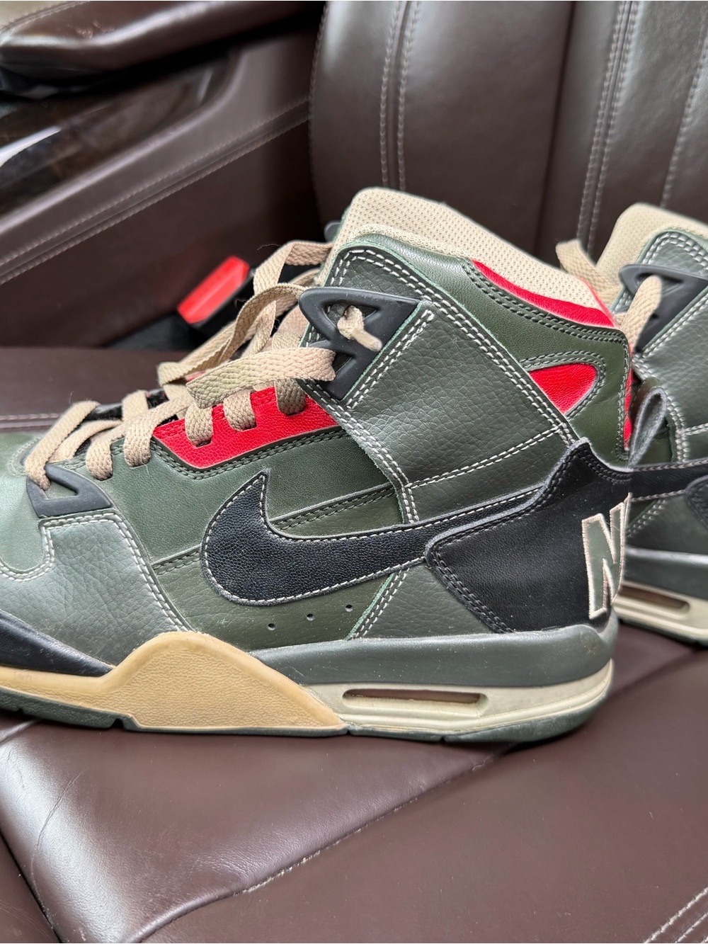 Nike Olive Green, Black and Red High-Top Athletic Sneakers